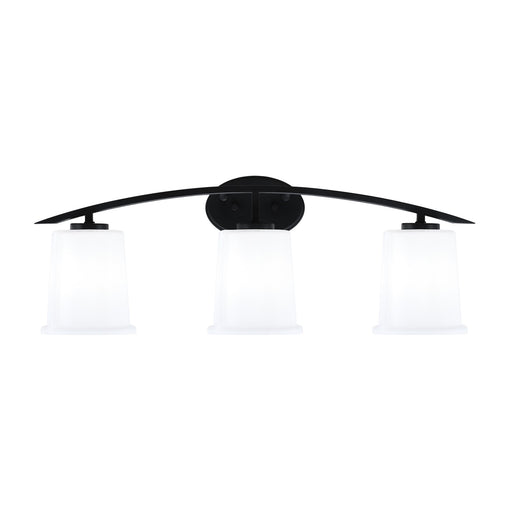 Toltec Kurve 3-Light Bath Bar | Modern Matte Black and White Opal Glass | Bathroom Vanity Light | 7 x 9.5 in | Model 3723-MB-5031