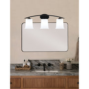 Toltec Kurve 3-Light Bath Bar | Modern Matte Black and White Opal Glass | Bathroom Vanity Light | 7 x 9.5 in | Model 3723-MB-5031