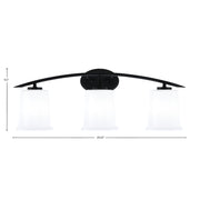 Toltec Kurve 3-Light Bath Bar | Modern Matte Black and White Opal Glass | Bathroom Vanity Light | 7 x 9.5 in | Model 3723-MB-5031