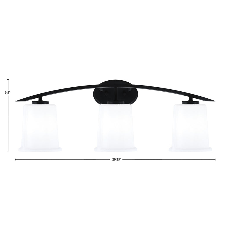 Toltec Kurve 3-Light Bath Bar | Modern Matte Black and White Opal Glass | Bathroom Vanity Light | 7 x 9.5 in | Model 3723-MB-5031