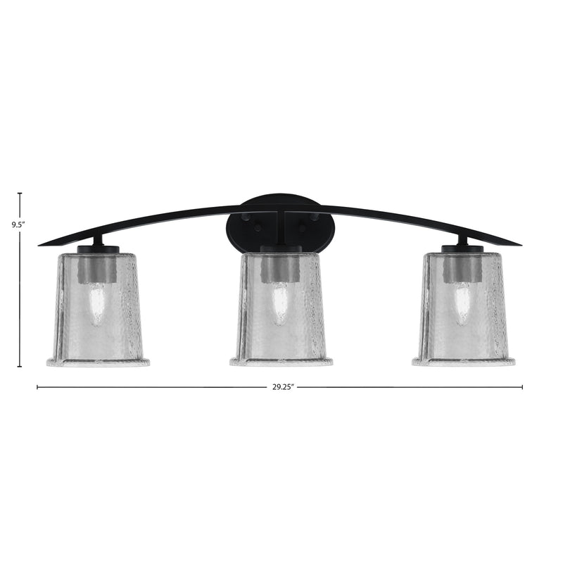 Toltec Kurve 3-Light Bath Bar | Modern Matte Black and Smoke Bubble Glass | Bathroom Vanity Light | 7 x 9.5 in | Model 3723-MB-5032