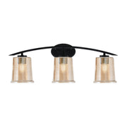 Toltec Kurve 3-Light Bath Bar | Modern Matte Black and Amber Bubble Glass | Bathroom Vanity & Powder Room | 7 x 9.5 in | Model 3723-MB-5033