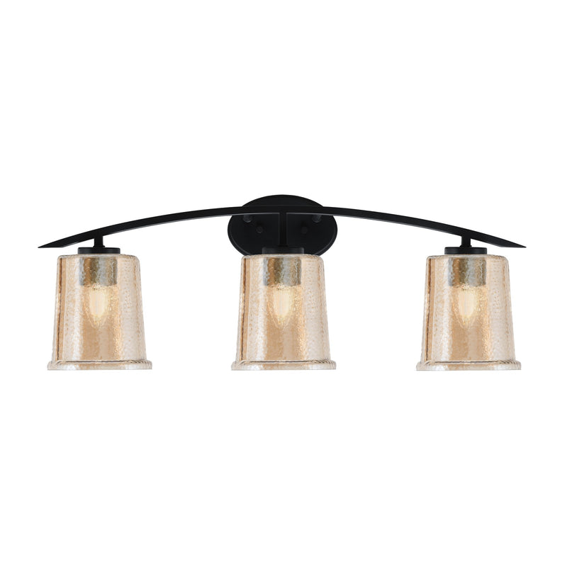 Toltec Kurve 3-Light Bath Bar | Modern Matte Black and Amber Bubble Glass | Bathroom Vanity & Powder Room | 7 x 9.5 in | Model 3723-MB-5033