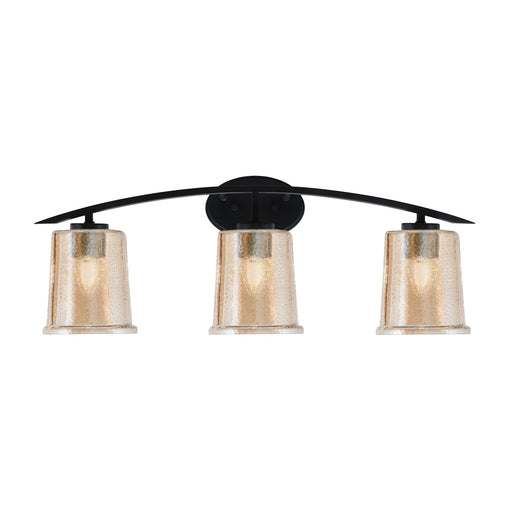 Toltec Kurve 3-Light Bath Bar | Modern Matte Black and Amber Bubble Glass | Bathroom Vanity & Powder Room | 7 x 9.5 in | Model 3723-MB-5033