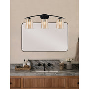 Toltec Kurve 3-Light Bath Bar | Modern Matte Black and Amber Bubble Glass | Bathroom Vanity & Powder Room | 7 x 9.5 in | Model 3723-MB-5033