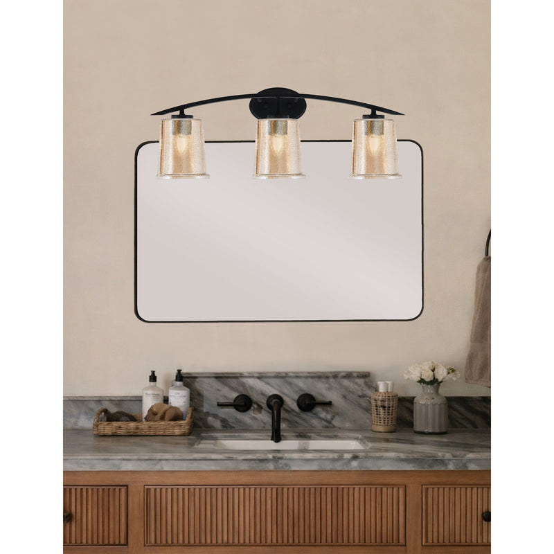 Toltec Kurve 3-Light Bath Bar | Modern Matte Black and Amber Bubble Glass | Bathroom Vanity & Powder Room | 7 x 9.5 in | Model 3723-MB-5033