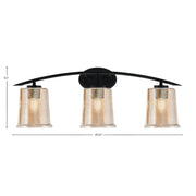 Toltec Kurve 3-Light Bath Bar | Modern Matte Black and Amber Bubble Glass | Bathroom Vanity & Powder Room | 7 x 9.5 in | Model 3723-MB-5033
