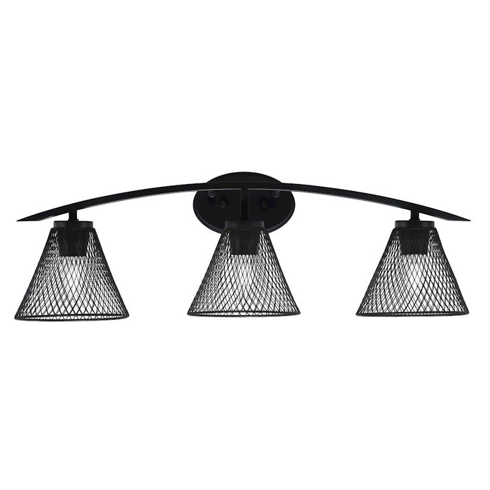 Toltec Kurve 3Lt Bath Bar, Black, 7" Black Cone Mesh Metal - 3723-MB-805-MB