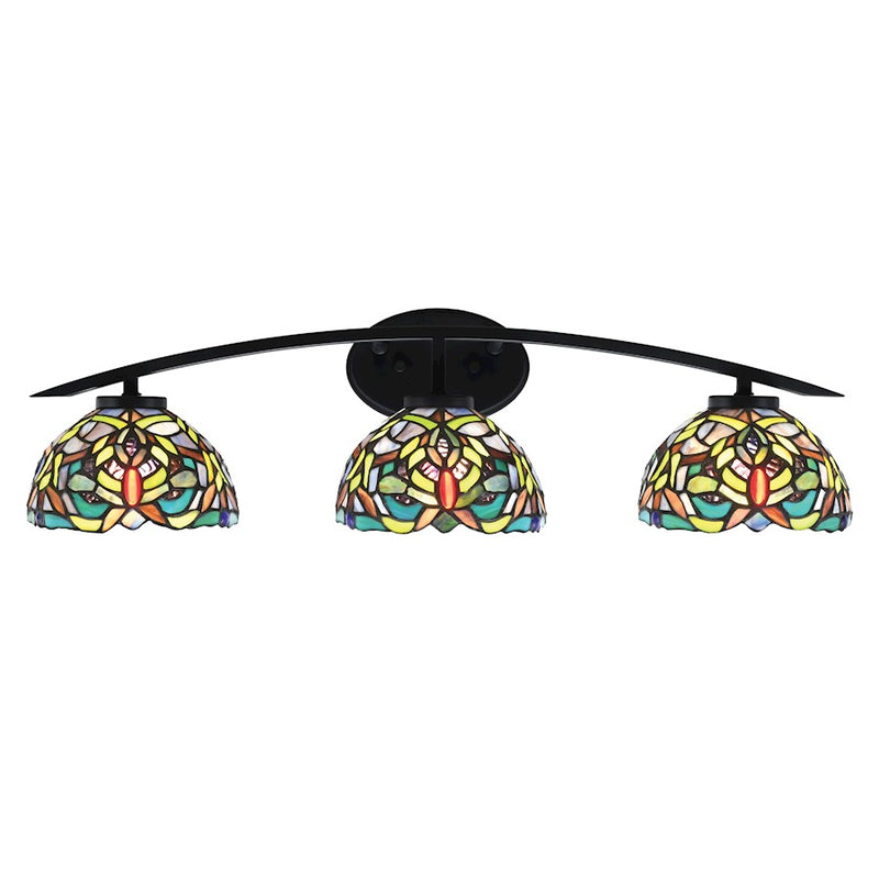 Toltec Kurve 3Lt Bath Bar, Black, 7" Kaleidoscope Art - 3723-MB-9905