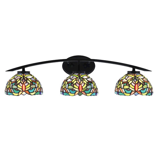 Toltec Kurve 3Lt Bath Bar, Black, 7" Kaleidoscope Art - 3723-MB-9905