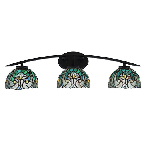 Toltec Kurve 3Lt Bath Bar, Black, 7" Turquoise Cypress Art - 3723-MB-9925