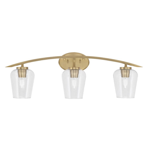 Toltec Kurve 3Lt Bath Bar, Brass, 5" Clear Bubble - 3723-NAB-210