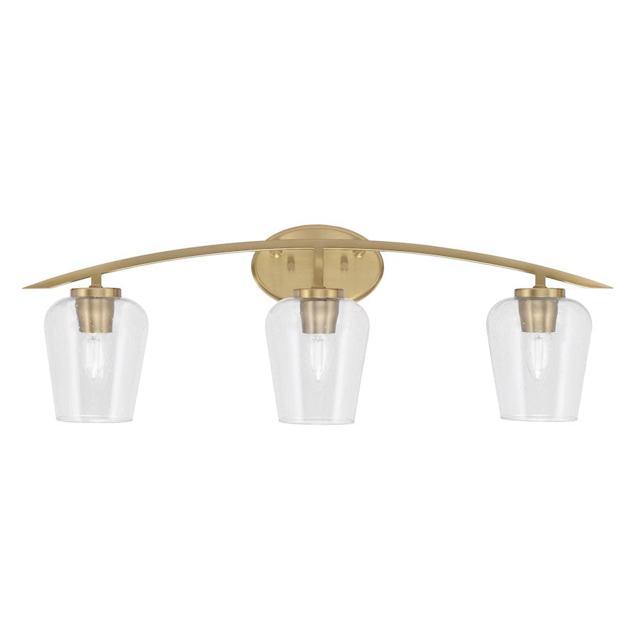 Toltec Kurve 3Lt Bath Bar, Brass, 5" Clear Bubble - 3723-NAB-210