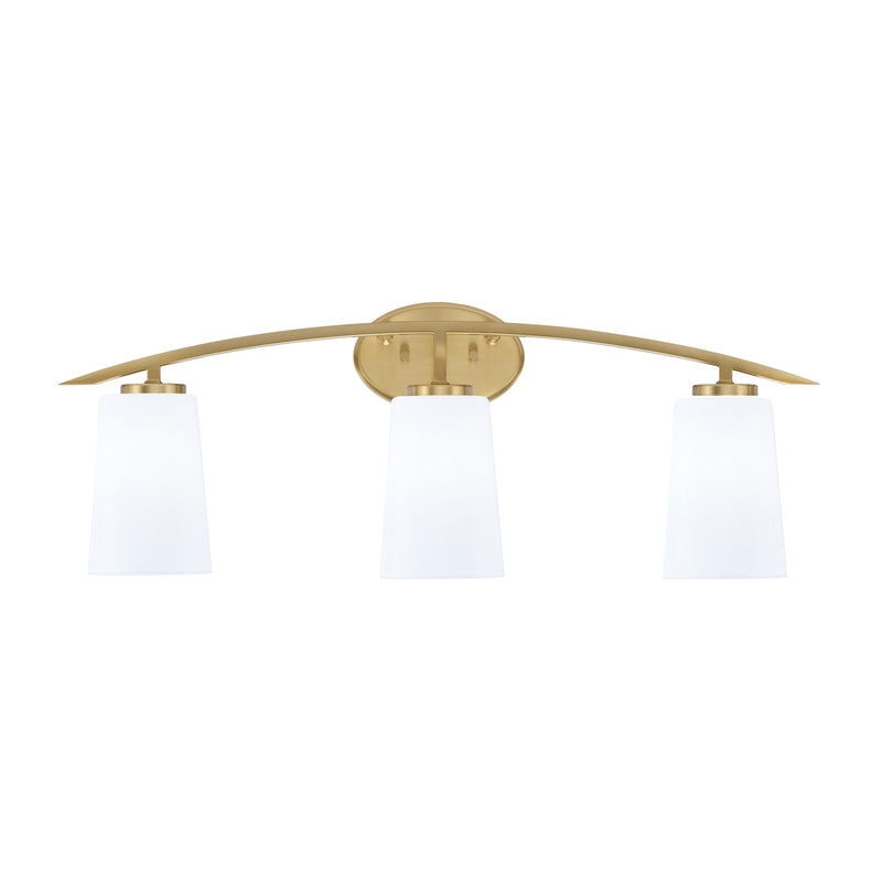 Toltec Kurve 3-Light Bath Bar | Contemporary New Age Brass and White Opal Glass | Bathroom Vanity & Powder Room | 7.25 x 10.5 in | Model 3723-NAB-261