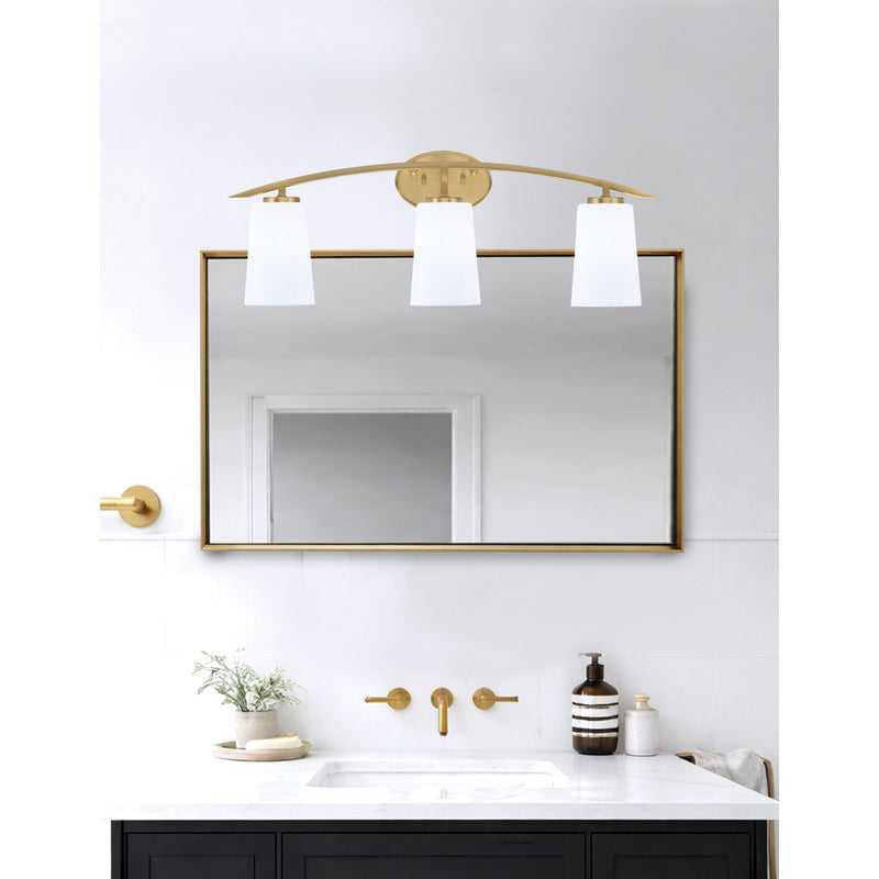 Toltec Kurve 3-Light Bath Bar | Contemporary New Age Brass and White Opal Glass | Bathroom Vanity & Powder Room | 7.25 x 10.5 in | Model 3723-NAB-261