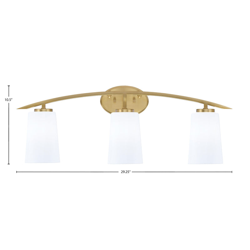 Toltec Kurve 3-Light Bath Bar | Contemporary New Age Brass and White Opal Glass | Bathroom Vanity & Powder Room | 7.25 x 10.5 in | Model 3723-NAB-261