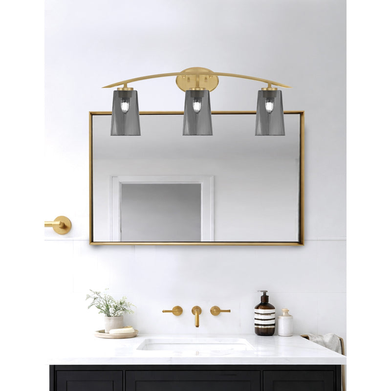 Toltec Kurve 3-Light Bath Bar | Contemporary New Age Brass and Smoke Bubble Glass | Bathroom Vanity & Powder Room | 7.25 x 10.5 in | Model 3723-NAB-262