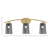 Toltec Kurve 3-Light Bath Bar | Contemporary New Age Brass and Smoke Bubble Glass | Bathroom Vanity & Powder Room | 7.25 x 10.5 in | Model 3723-NAB-262
