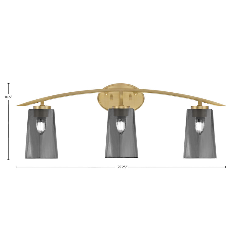 Toltec Kurve 3-Light Bath Bar | Contemporary New Age Brass and Smoke Bubble Glass | Bathroom Vanity & Powder Room | 7.25 x 10.5 in | Model 3723-NAB-262