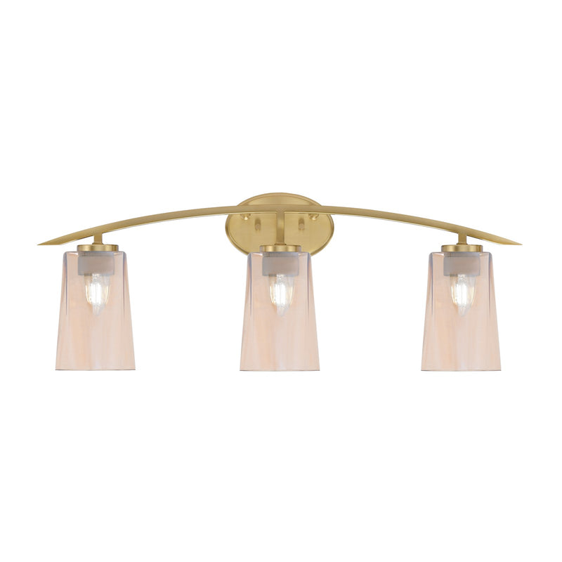 Toltec Kurve 3-Light Bath Bar | Contemporary New Age Brass and Amber Gradient Glass | Bathroom Vanity & Powder Room | 7.25 x 10.5 in | Model 3723-NAB-263
