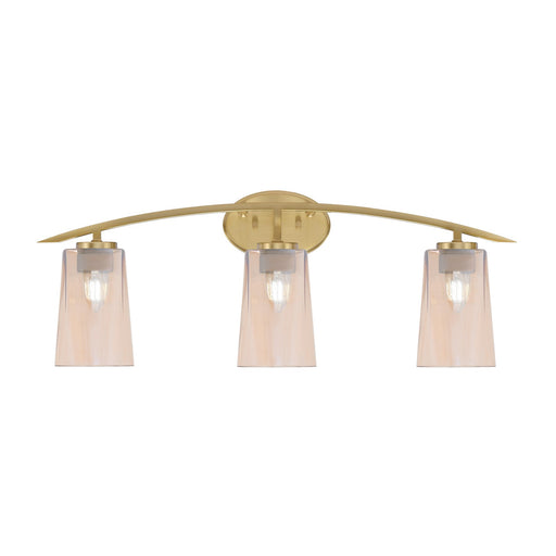 Toltec Kurve 3-Light Bath Bar | Contemporary New Age Brass and Amber Gradient Glass | Bathroom Vanity & Powder Room | 7.25 x 10.5 in | Model 3723-NAB-263