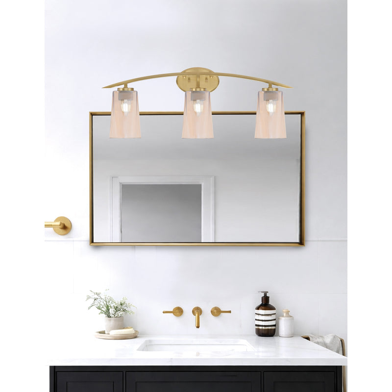 Toltec Kurve 3-Light Bath Bar | Contemporary New Age Brass and Amber Gradient Glass | Bathroom Vanity & Powder Room | 7.25 x 10.5 in | Model 3723-NAB-263