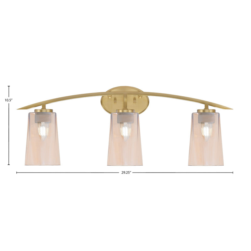 Toltec Kurve 3-Light Bath Bar | Contemporary New Age Brass and Amber Gradient Glass | Bathroom Vanity & Powder Room | 7.25 x 10.5 in | Model 3723-NAB-263
