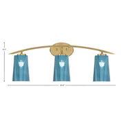 Toltec Kurve 3-Light Bath Bar | Contemporary New Age Brass and Blue Gradient Glass | Bathroom Vanity & Powder Room | 7.25 x 10.5 in | Model 3723-NAB-265