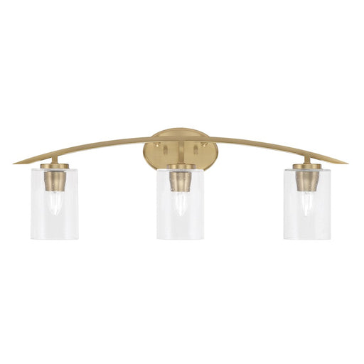 Toltec Kurve 3Lt Bath Bar, Brass, 4" Clear Bubble - 3723-NAB-300