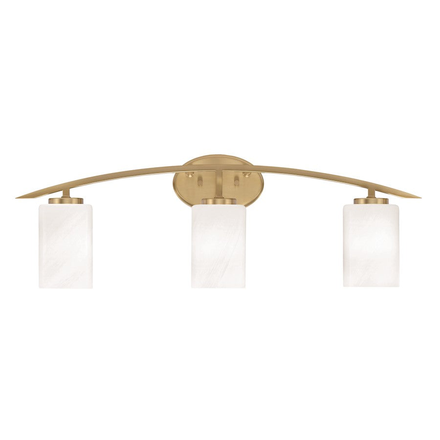 Toltec Kurve 3Lt Bath Bar, Brass, 4" White Marble - 3723-NAB-3001