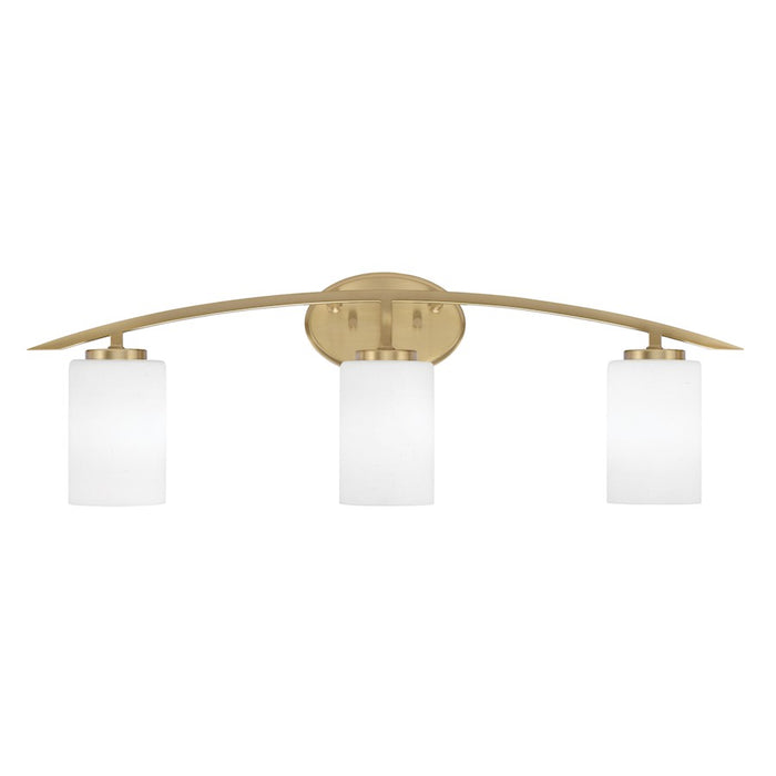 Toltec Kurve 3Lt Bath Bar, Brass, 4" White Muslin - 3723-NAB-310