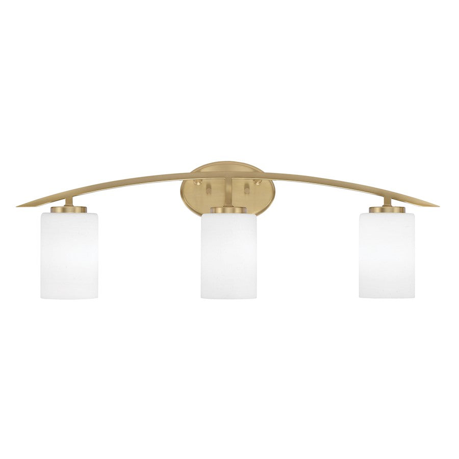 Toltec Kurve 3Lt Bath Bar, Brass, 4" White Muslin - 3723-NAB-310