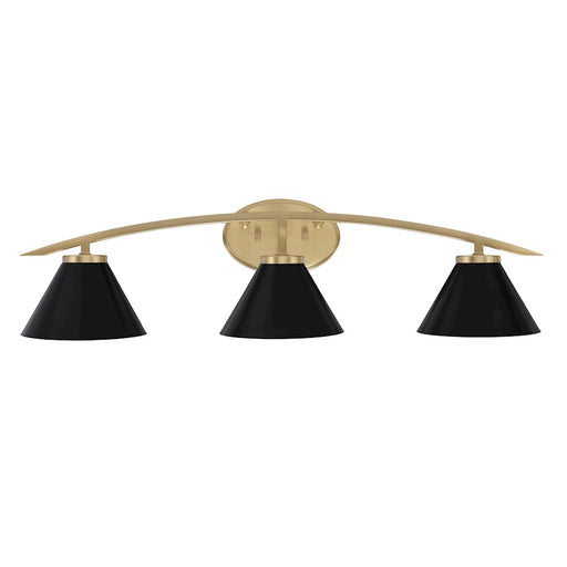 Toltec Kurve 3Lt Bath Bar, Brass, 7" Black Cone Metal - 3723-NAB-421-MB