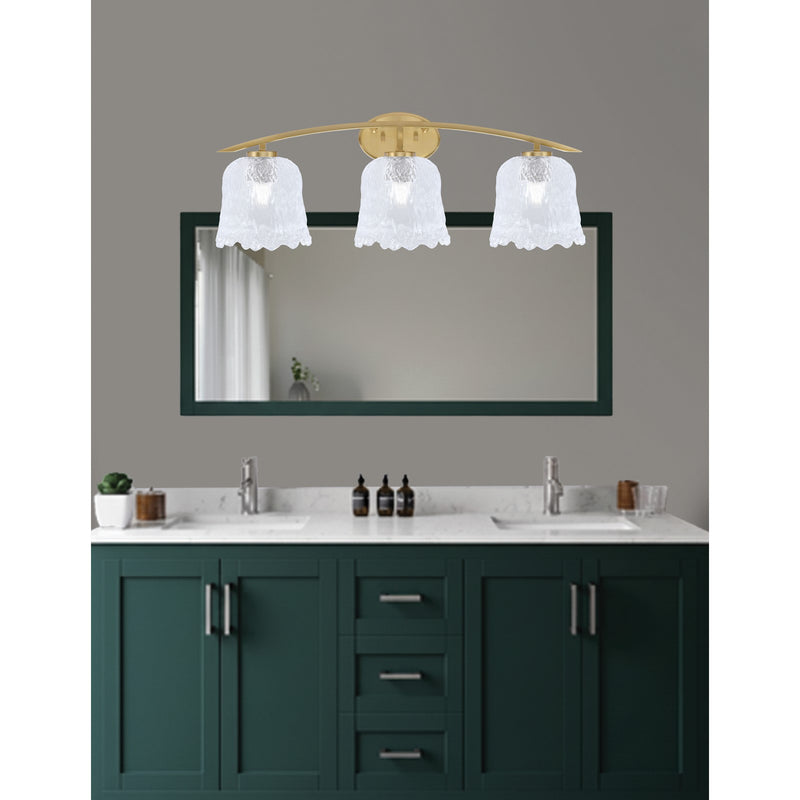 Toltec Kurve 3-Light Bath Bar | New Age Brass and Clear Lava Glass | Bathroom Vanity & Powder Room | 7.5 x 10.25 in | Model 3723-NAB-4230