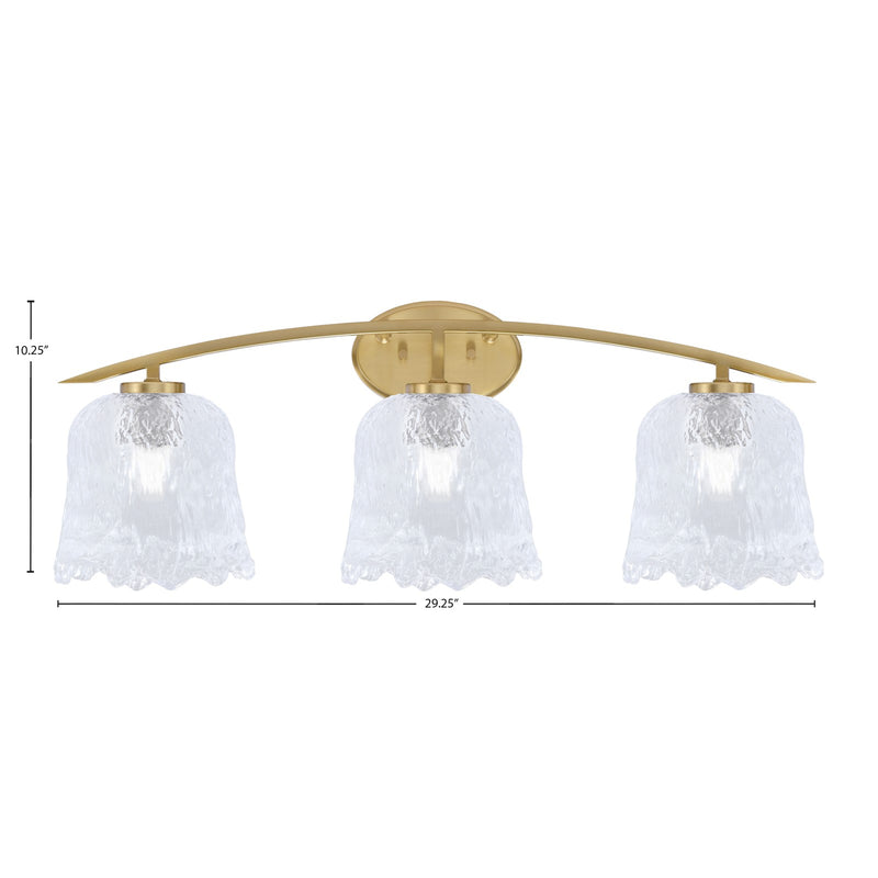 Toltec Kurve 3-Light Bath Bar | New Age Brass and Clear Lava Glass | Bathroom Vanity & Powder Room | 7.5 x 10.25 in | Model 3723-NAB-4230