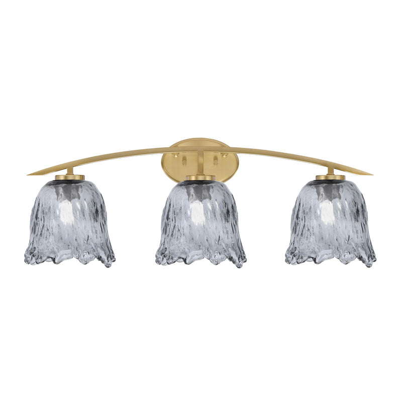Toltec Kurve 3-Light Bath Bar | New Age Brass and Smoke Lava Glass | Bathroom & Powder Room Vanity Light | 7.5 x 10.25 in | Model 3723-NAB-4232