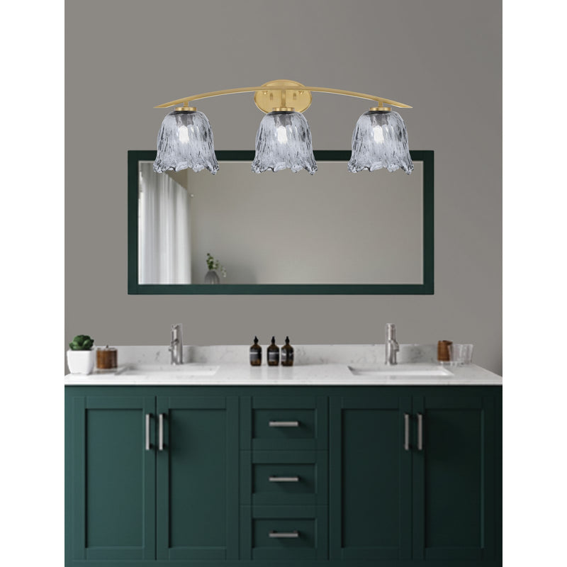 Toltec Kurve 3-Light Bath Bar | New Age Brass and Smoke Lava Glass | Bathroom & Powder Room Vanity Light | 7.5 x 10.25 in | Model 3723-NAB-4232