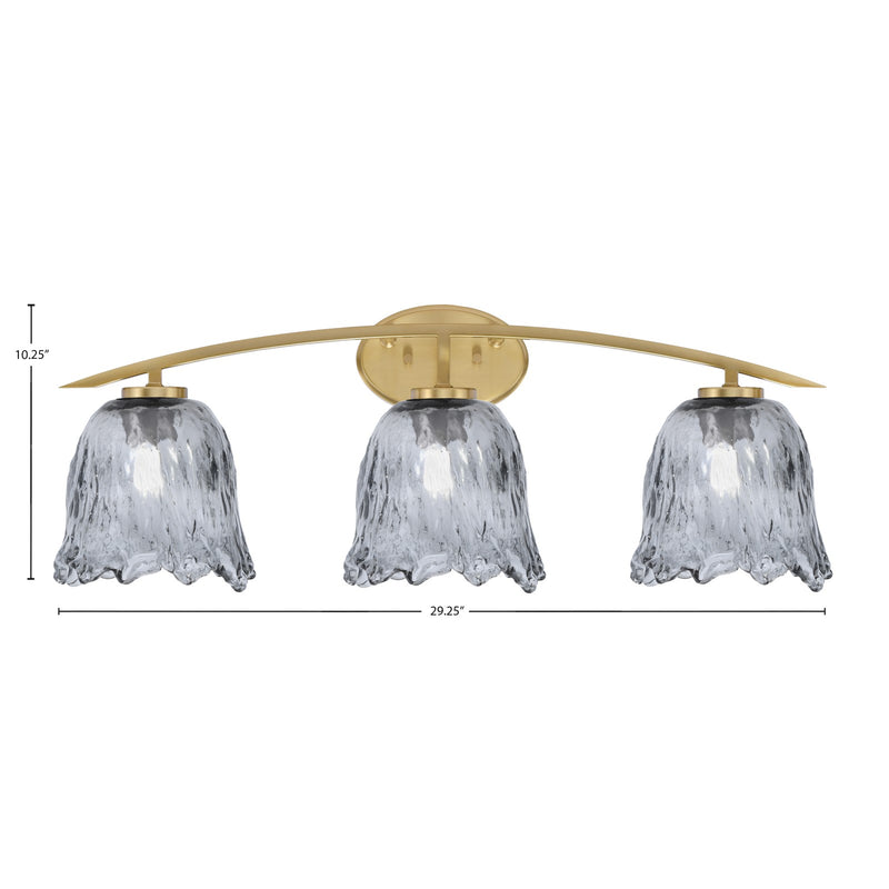 Toltec Kurve 3-Light Bath Bar | New Age Brass and Smoke Lava Glass | Bathroom & Powder Room Vanity Light | 7.5 x 10.25 in | Model 3723-NAB-4232