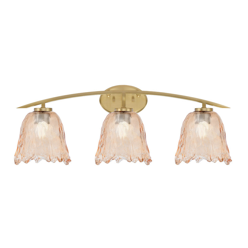 Toltec Kurve 3-Light Bath Bar | New Age Brass and Amber Lava Glass | Bathroom & Powder Room Vanity Light | 7.5 x 10.25 in | Model 3723-NAB-4233