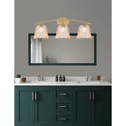 Toltec Kurve 3-Light Bath Bar | New Age Brass and Amber Lava Glass | Bathroom & Powder Room Vanity Light | 7.5 x 10.25 in | Model 3723-NAB-4233