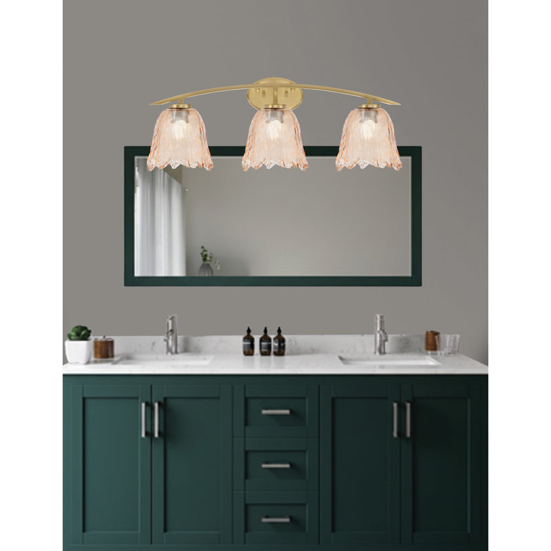Toltec Kurve 3-Light Bath Bar | New Age Brass and Amber Lava Glass | Bathroom & Powder Room Vanity Light | 7.5 x 10.25 in | Model 3723-NAB-4233