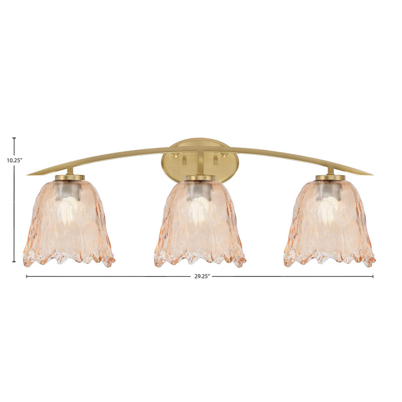 Toltec Kurve 3-Light Bath Bar | New Age Brass and Amber Lava Glass | Bathroom & Powder Room Vanity Light | 7.5 x 10.25 in | Model 3723-NAB-4233