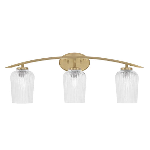 Toltec Kurve 3Lt Bath Bar, Brass, 5" Clear Textured - 3723-NAB-4250