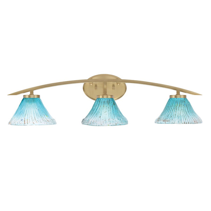 Toltec Kurve 3Lt Bath Bar, Brass, 7" Teal Crystal - 3723-NAB-458