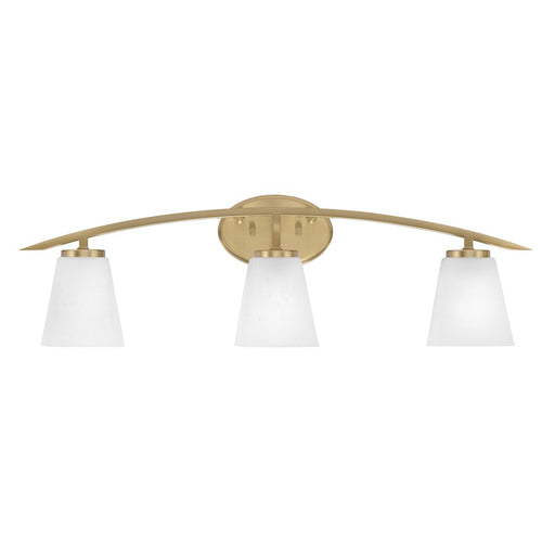 Toltec Kurve 3Lt Bath Bar, Brass, 4.5" Square White Muslin - 3723-NAB-460