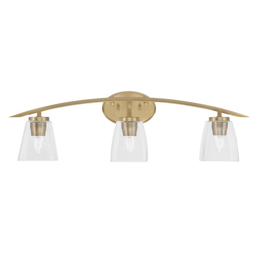 Toltec Kurve 3Lt Bath Bar, Brass, 4.5" Square Clear Bubble - 3723-NAB-461