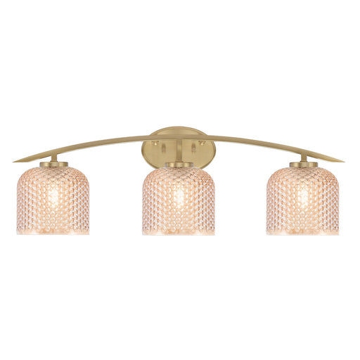 Toltec Kurve 29in 3-Light Vanity Light | Modern New Age Brass Steel and Amber Textured Glass | Bathroom Vanity | 29 x 7.75 x 9.5 in | Model 3723-NAB-4613