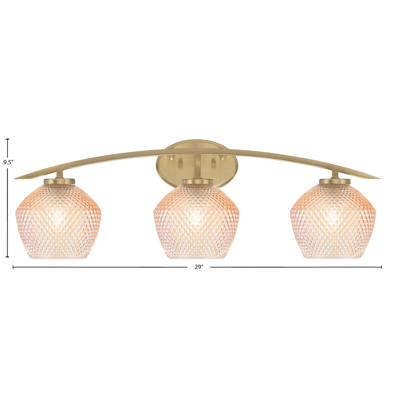 Toltec Kurve 29in 3-Light Bath Bar | New Age Brass Steel and Amber Textured Glass | Bathroom Vanity | 29 x 7.75 x 9.5 in | Model 3723-NAB-4623