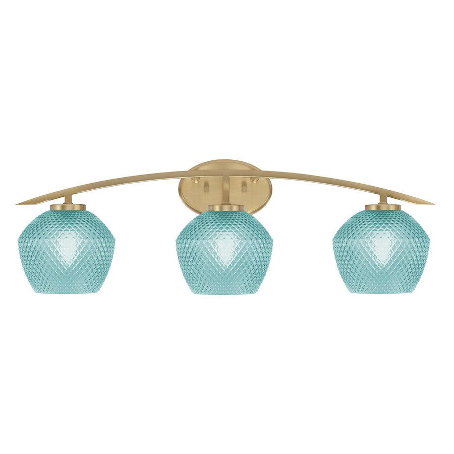 Toltec Kurve 3Lt Bath Bar, Brass, 6" Turquoise Textured - 3723-NAB-4625