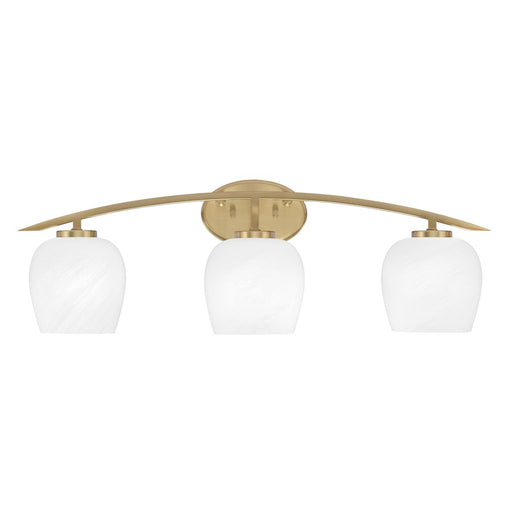 Toltec Kurve 3Lt Bath Bar, Brass, 6" White Marble - 3723-NAB-4811